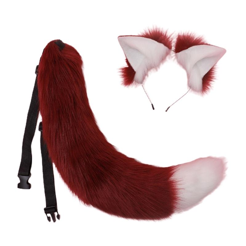 Lolita-Haarreifen mit Felltier-Motiv, Katzenohren, Schwanz-Set, Kawaii-Haarreifen für Halloween, Cosplay, Party-Accessoires