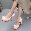 FOREADA Women Mary Janes Pumps Round Toe Glove Shoes Thick High Heels Lolita Buckle Mixed Colors Bow Ladies Fashion Shoes Spring Autumn