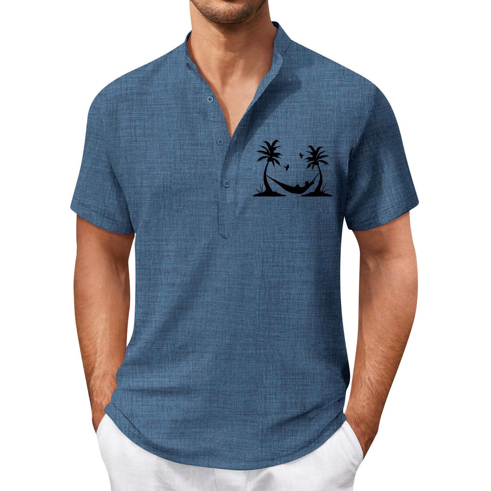 

Мужская летняя рубашка в стиле ретро с 4 пуговицами, открытой планкой и короткими рукавами, топ XXL