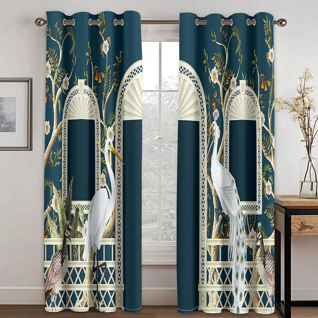 Beautiful Red Flowers Animal Peacock Landscape Shade Curtain 2 Panels Luxury Living Space Bedroom Space Home Decor Window Drapes