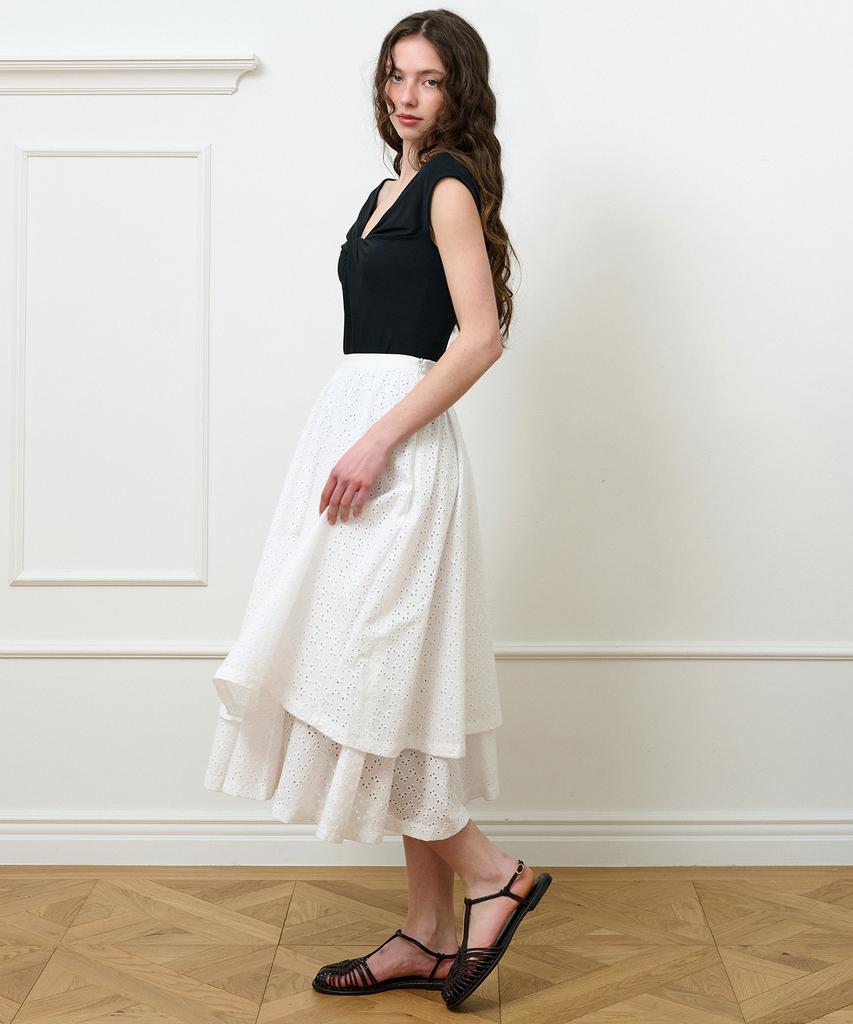 Retour Deux Vingt Quatre Dana Layered Shirred Maxi Skirt (White)