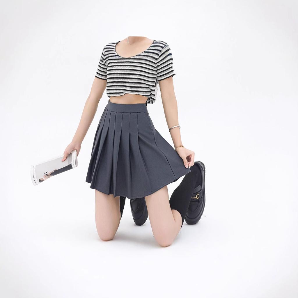 High Waist Elastic Pleated Skirt Women's A-word Thin Short Skirt Small Spring and Summer Solid Color Pleated Skirt