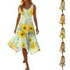 Damen ärmellos lässig Blumenmuster Midi Kleid Rundhals asymmetrischer Saum Sommer Strandkleid