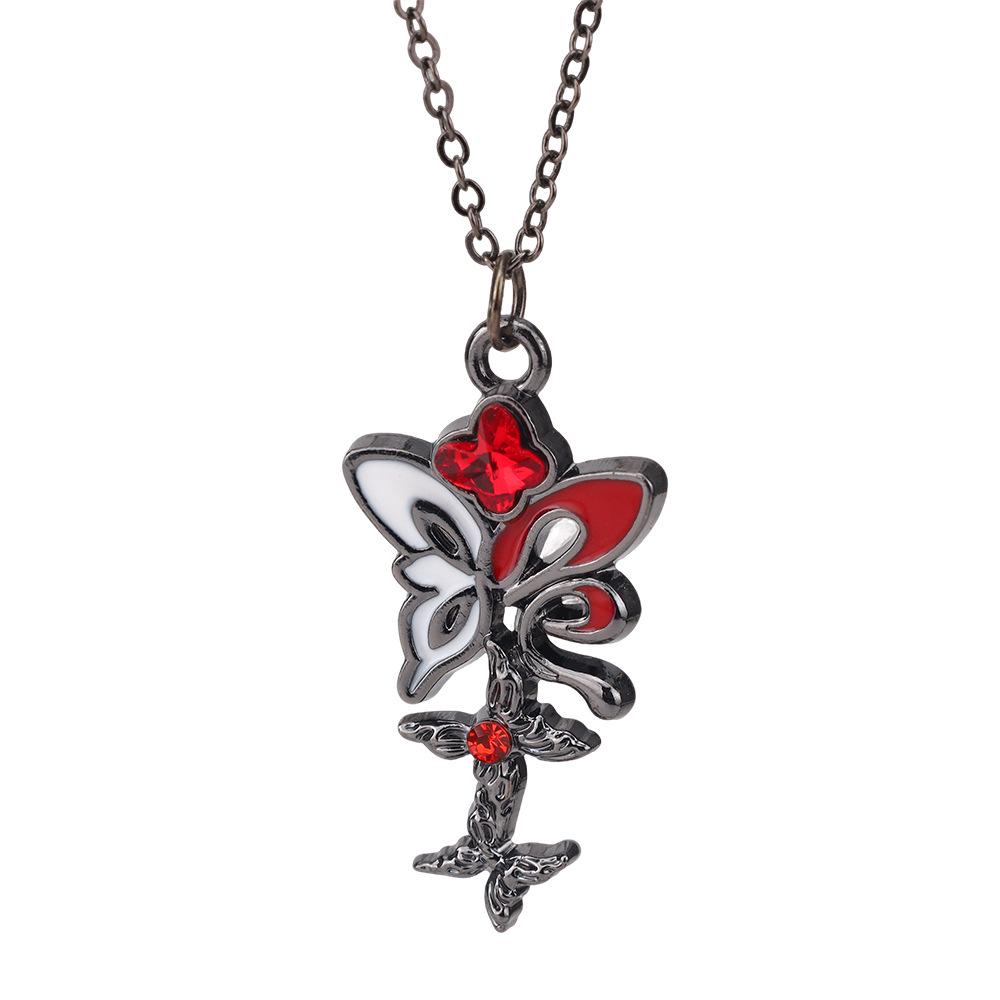 Trendy Gothic Girl Butterfly Heart Necklace with Zircon Pendant