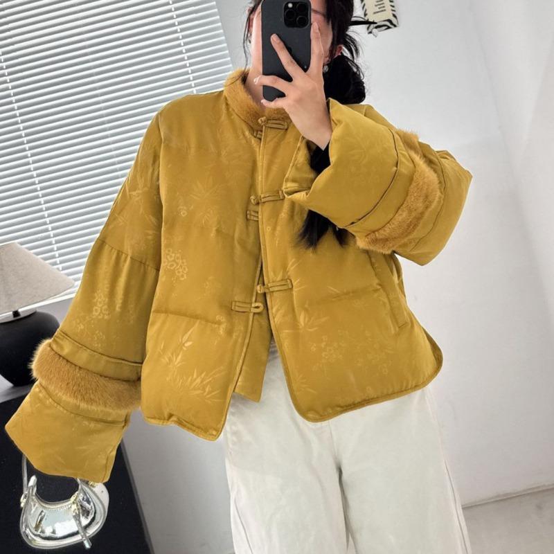 Real Shot! Medium Goose Down Jacket Down Jacket Coat Real Hair Mink Fur Women's Top