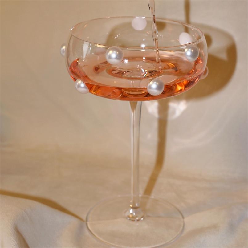 Light Luxury Handmade Pearl Patch Tall Glass Girl's Heart Juice Dessert Cup French Round Transparent Ice Cream Cup