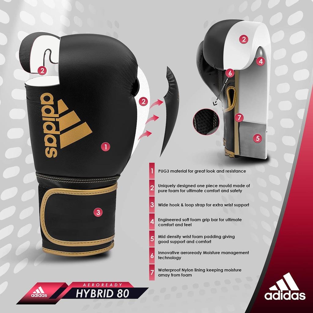 adidas Boxing Gloves Hybrid 80 FLX Gloves Boxing Kickboxing Fitness Black x 3.0 //Sparring (12oz, Blue)