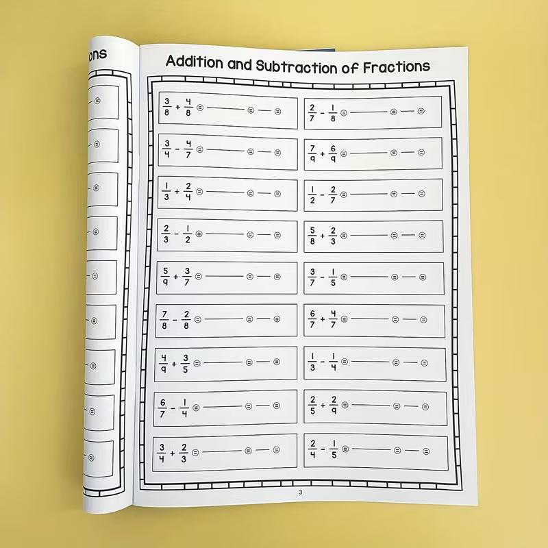 Fraction Practice Workbook Set for Youngsters - Addition, Subtraction | Elementary School Grades 3-6