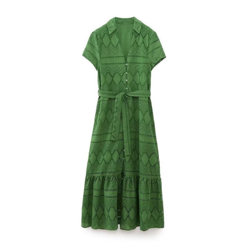 

Spring Collection: Women s European & American Holiday Embroidered Shirt Dress Extra Small зелёный