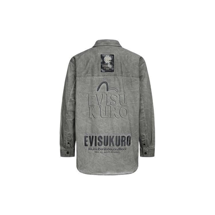 Evisu FW23 Vollkartenmuster Gesticktes Logo Eng anliegende Jeansjacke Herrenjacken Grau 2EAGNM3SJ5118RXCT