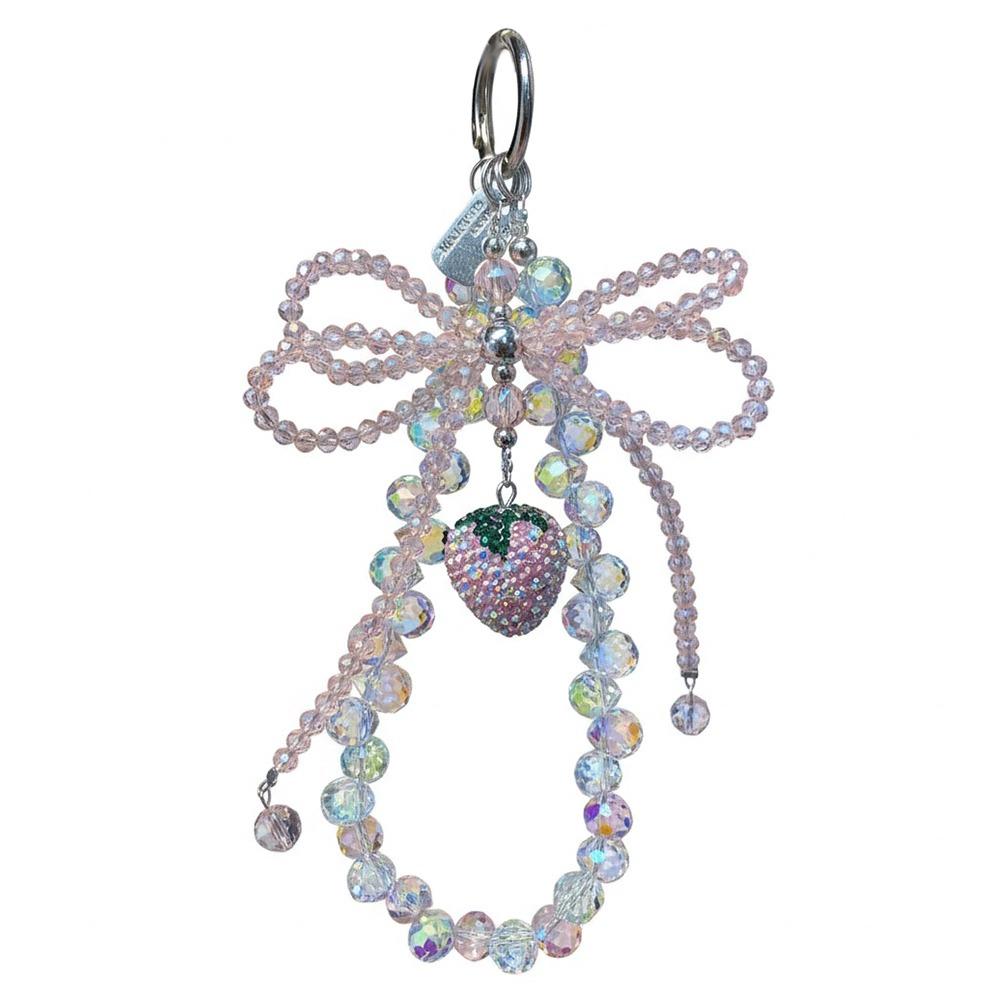 

Light Luxury Crystal Phone Chain Rhinestone Beaded Strawberry Bead Bow Pendant Knot Phone Hanging Rope Bag Phone Accessory белый