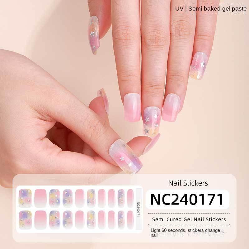 New Hot Stamping Laser Gel Nail Stickers French Nail Polish Glue Semi-cured Gel Nail Stickers