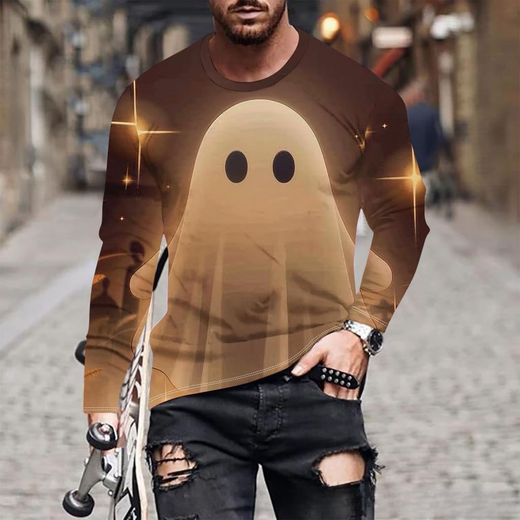 Ghost New Printed Men's Long Sleeved Round Neck T-shirt Autumn Winter Loose Comfortable Fashionable T-shirt