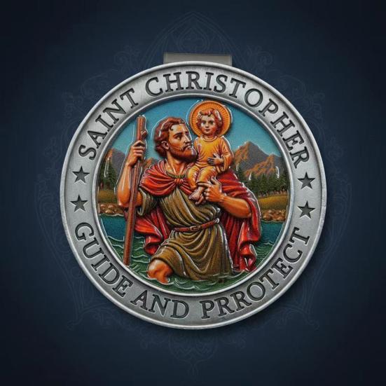 Yousheng St. Christopher Visor Clip for Car Zinc Alloy Religious Medal with "Protect Us" Prayer Spiritual Gift for Drivers