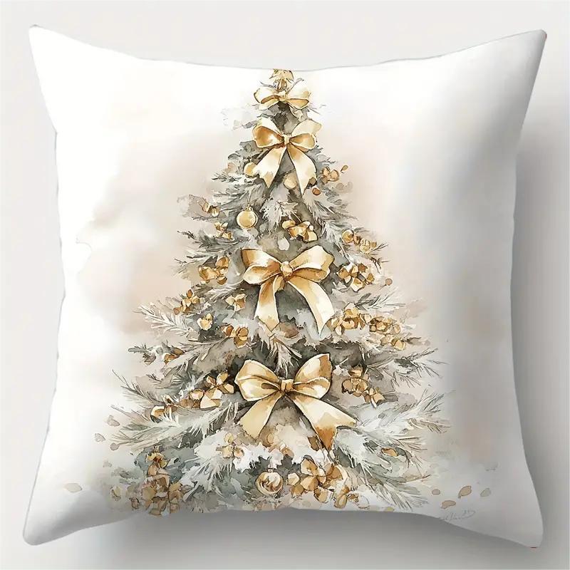 1pc White Golden Christmas Cushion Cover Wreath Pine Durable Cover 2025 New for Home Ornament Xmas New Year Christmas Decoration