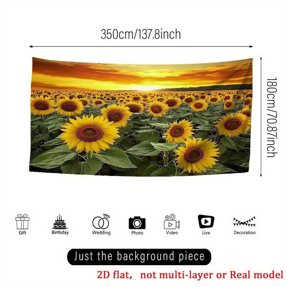 2D Flat 1pc Sunflower Field Sunset Tapestry Golden Flowers Sky Horizon Wall Hanging Farmhouse Style Home Decor