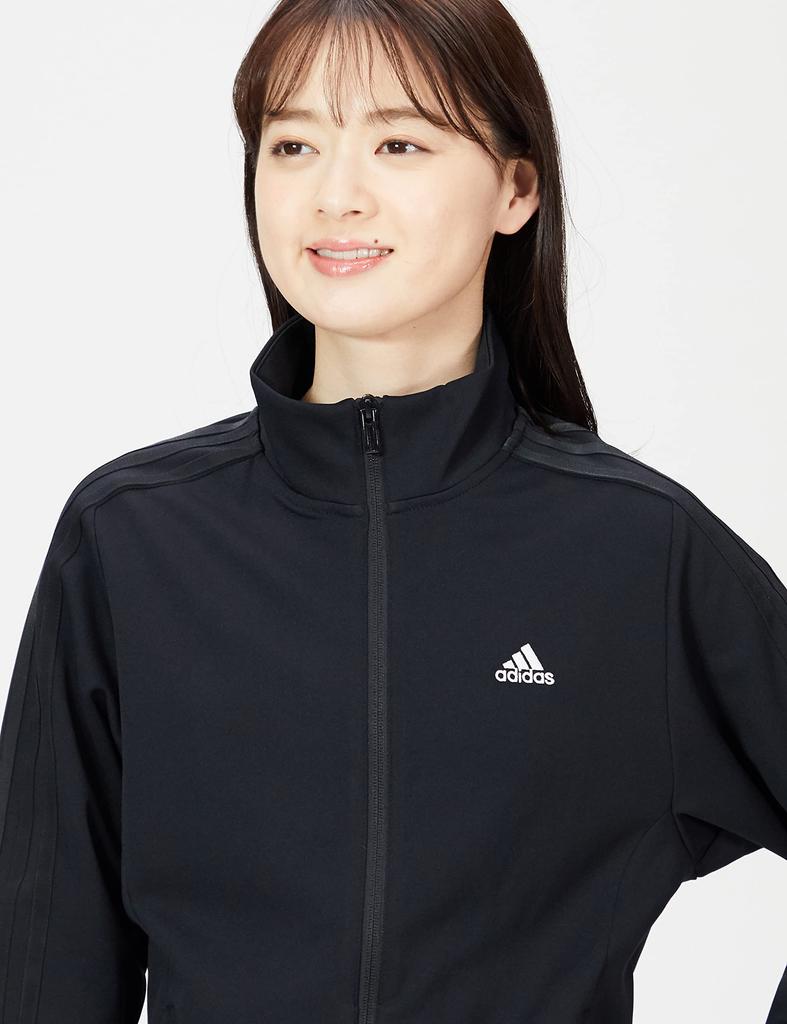 Adidas JIL43 Double Knit Track Size M Women's 3-Stripes Top, Black/Black (H29515),