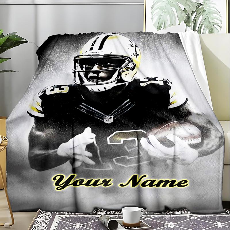 1PC Custom Name Football Player Legend outdooor Flannel blankets Patterns Throw Blanket All-Season Soft Gift for Couch, Bed, Camping gifts