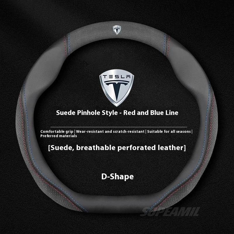 

Tesla Model 3 Model Y Model S Model X Roadster Suede Leather Anti-slip Sports style Car Steering Wheel Cover Auto Accessories
