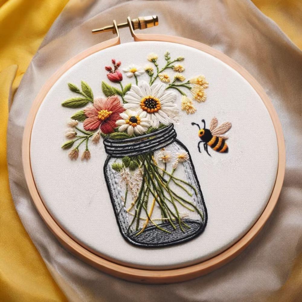 1 zestaw haft europejski DIY wazon seria pszczół pakiet materiałów DIY haft ręcznie robiony pakiet materiałów z tkaniny