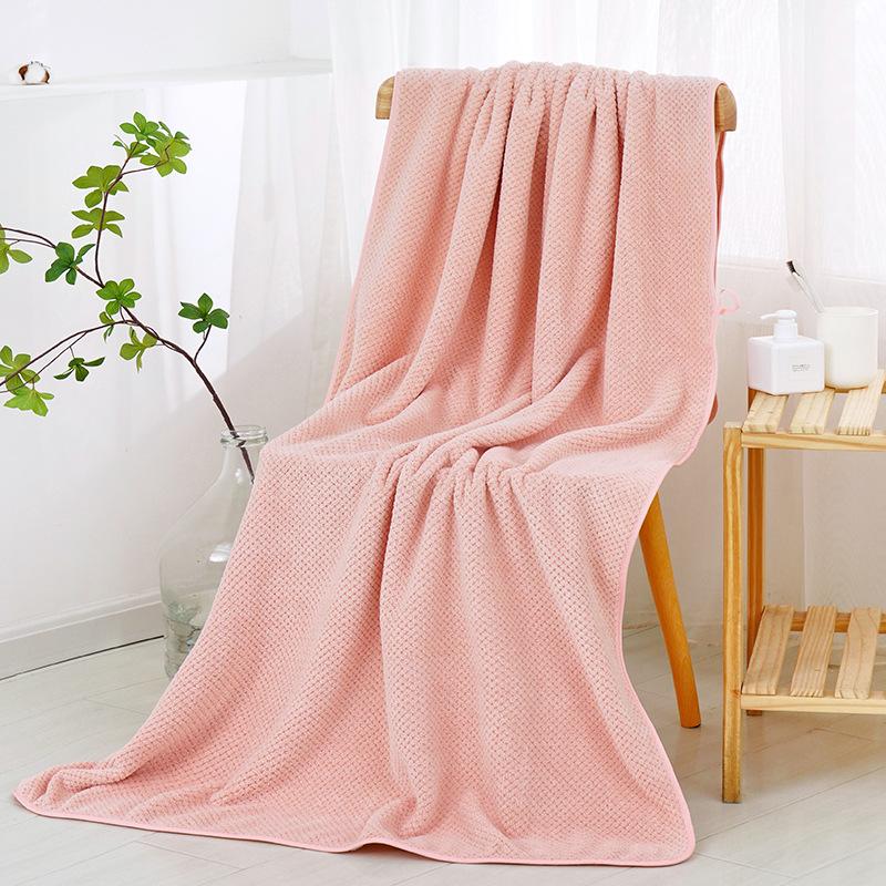 Large Bath Towel Enlarged Thickened Coral Velvet Pineapple Lattice Quick-Drying Absorbent Bath Towel Quick-Drying Bath Towel