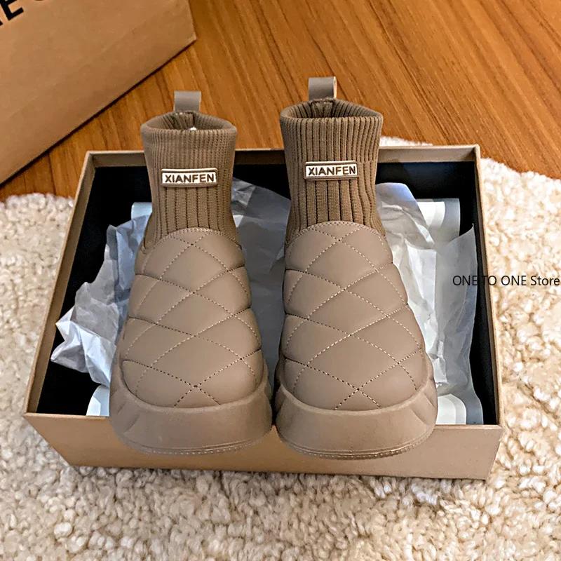 Fashion Women's Boots Solid Color Snow Boots Winter Height Increasing Anti Slip Waterproof Casual Fashion Plush Warm Cotton Shoes 2025
