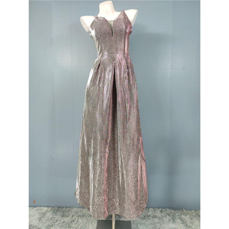 

Trade Order European and American Temperament Sling Shiny Mesh Chest Leakage Personality Socialite Party Banquet Big Hemline Formal Dress Dress Silver purple XXL(11)