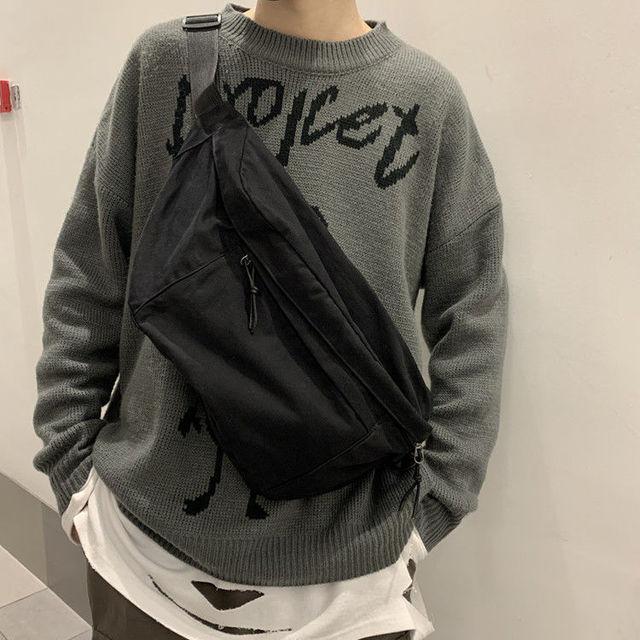 

Мужской рюкзак, поясные сумки большой вместимости, однотонные унисекс для пар, нагрудная сумка для отдыха, поясная сумка через плечо, уличные нейлоновые сумки в стиле Харадзюку в стиле ретро One Size чёрный