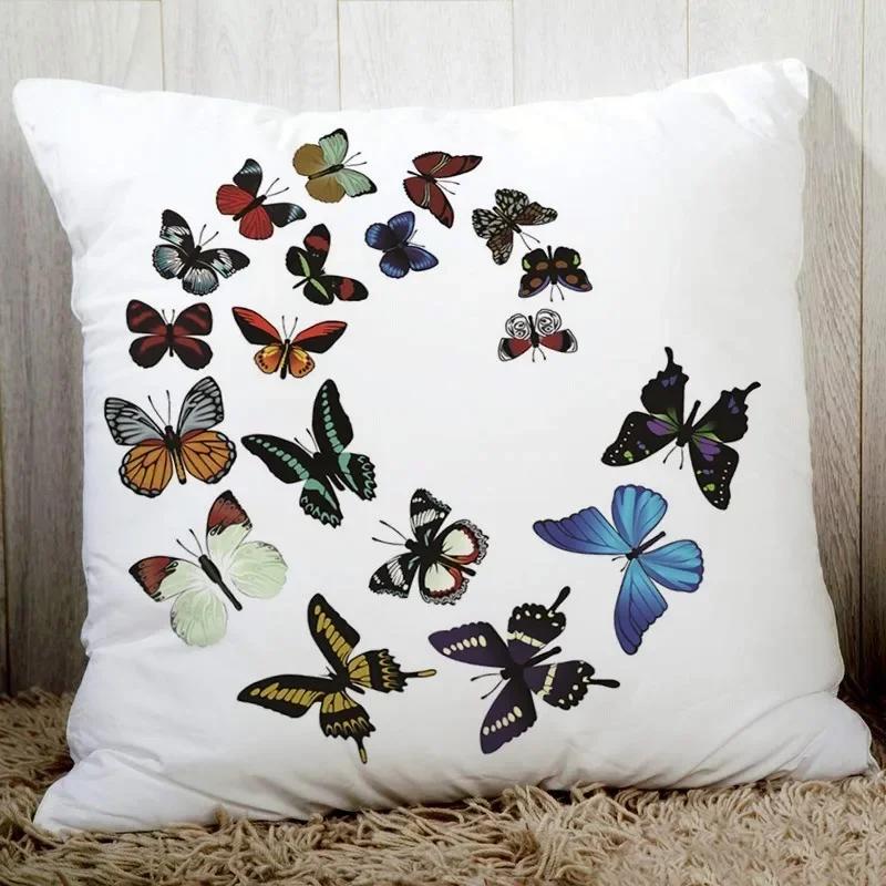 Cozy Couch Cushion Cover Butterfly Printed  Home Decorative Pillows Polyester Peach Fiber Pillowcase Seat Back Cushions