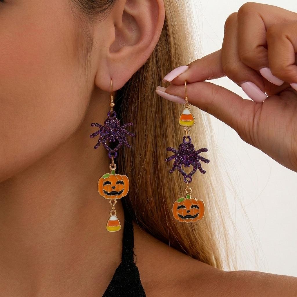 Funny Black Cat Pumpkin Earrings For Women Vintage Punk Enamel Kitten Pumpkin Drop Earring Halloween Party Aesthetic Jewelry