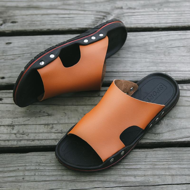 fashion Made Brand Men Sandals Slip-on Pu Leather Beach Mens Slippers Platform Black Male Sandals Rubber Shoes Drop Shipping 22iop