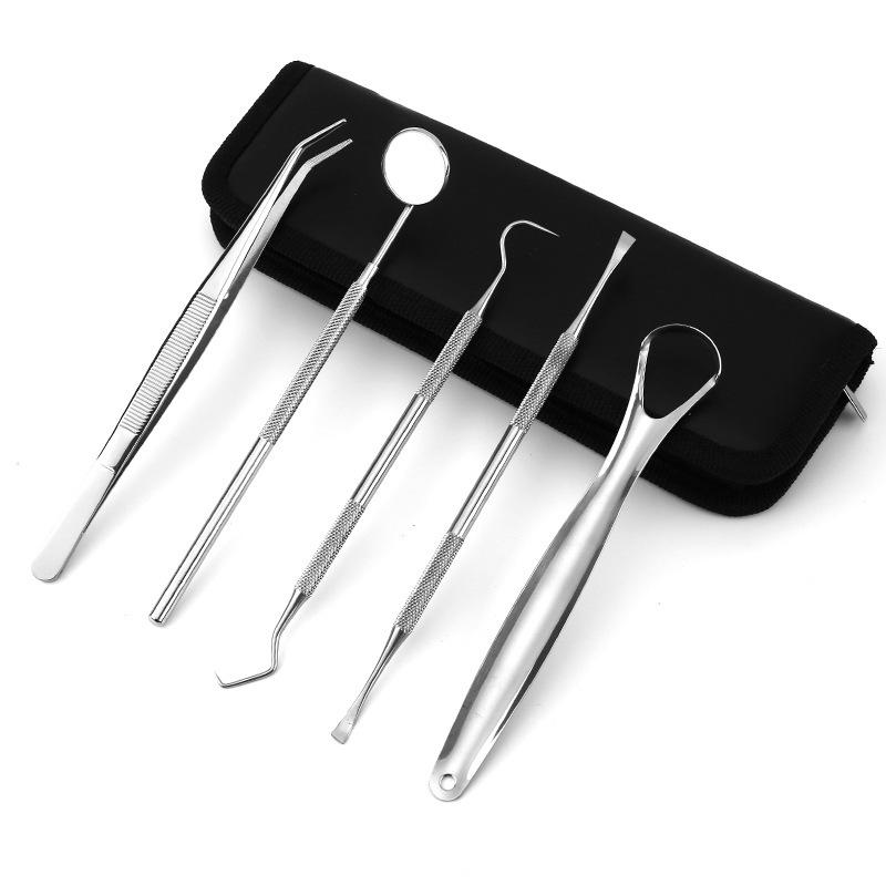 5-Piece Stainless Steel Dental Tool Set with Mouth Mirror