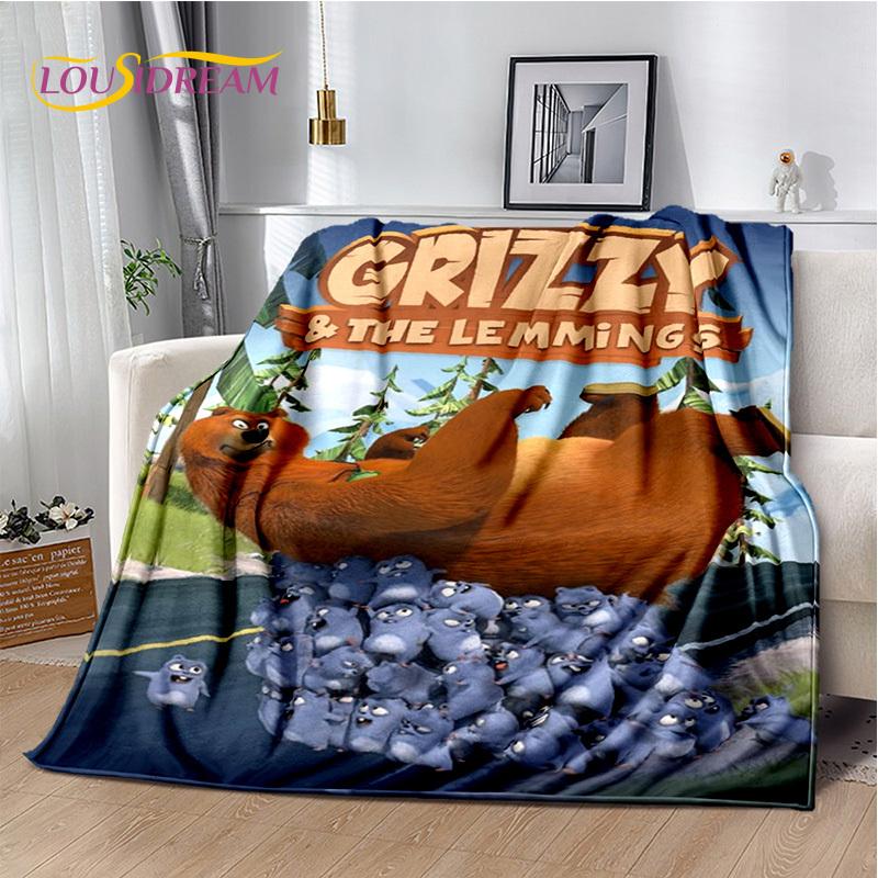 Cartoon 3D Grizzy und die Lemminge Decke, Weiche Überwurfdecke für Zuhause Schlafzimmer Bett Sofa Picknick Reise Büro Abdeckung Decke Kinder
