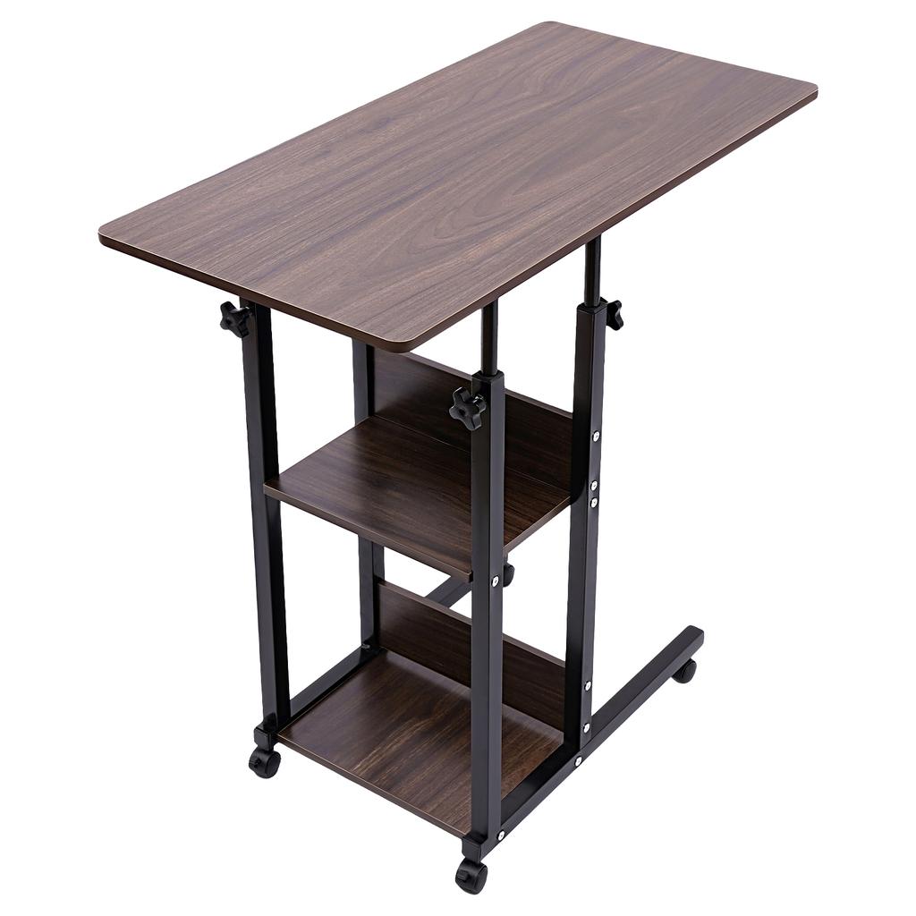 C-förmiger Beistelltisch verstellbar, höhenverstellbarer C-Tisch mit Rädern und Ablagefächern für Couch Bett Sessel Spanplatte