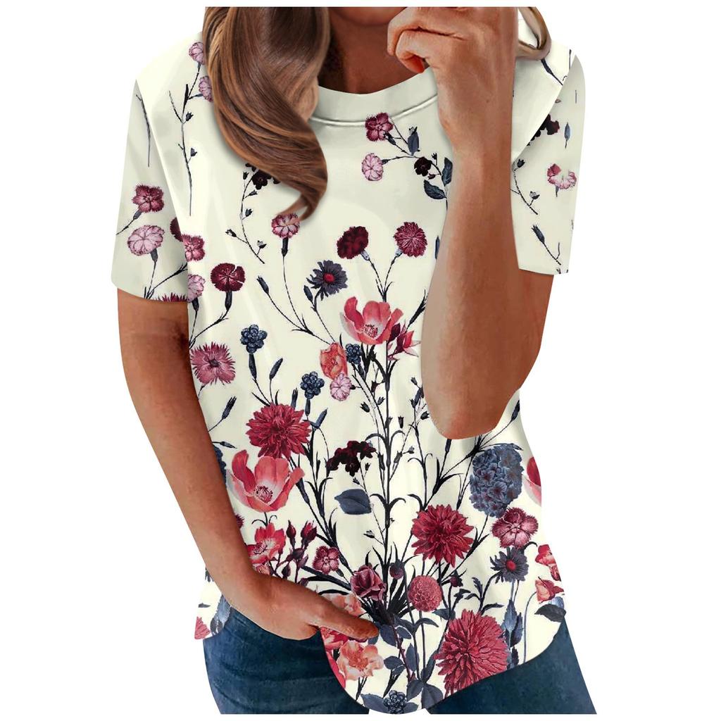 Women's Fashion Casual Print Round-neck Short Sleeves Printed T-shirt