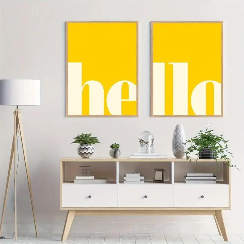 2pcs/set of Yellow Letters Hello Canvas Print Welcome Education Nursery Wall Art Posters for Modern Living Room Home Decor Gifts