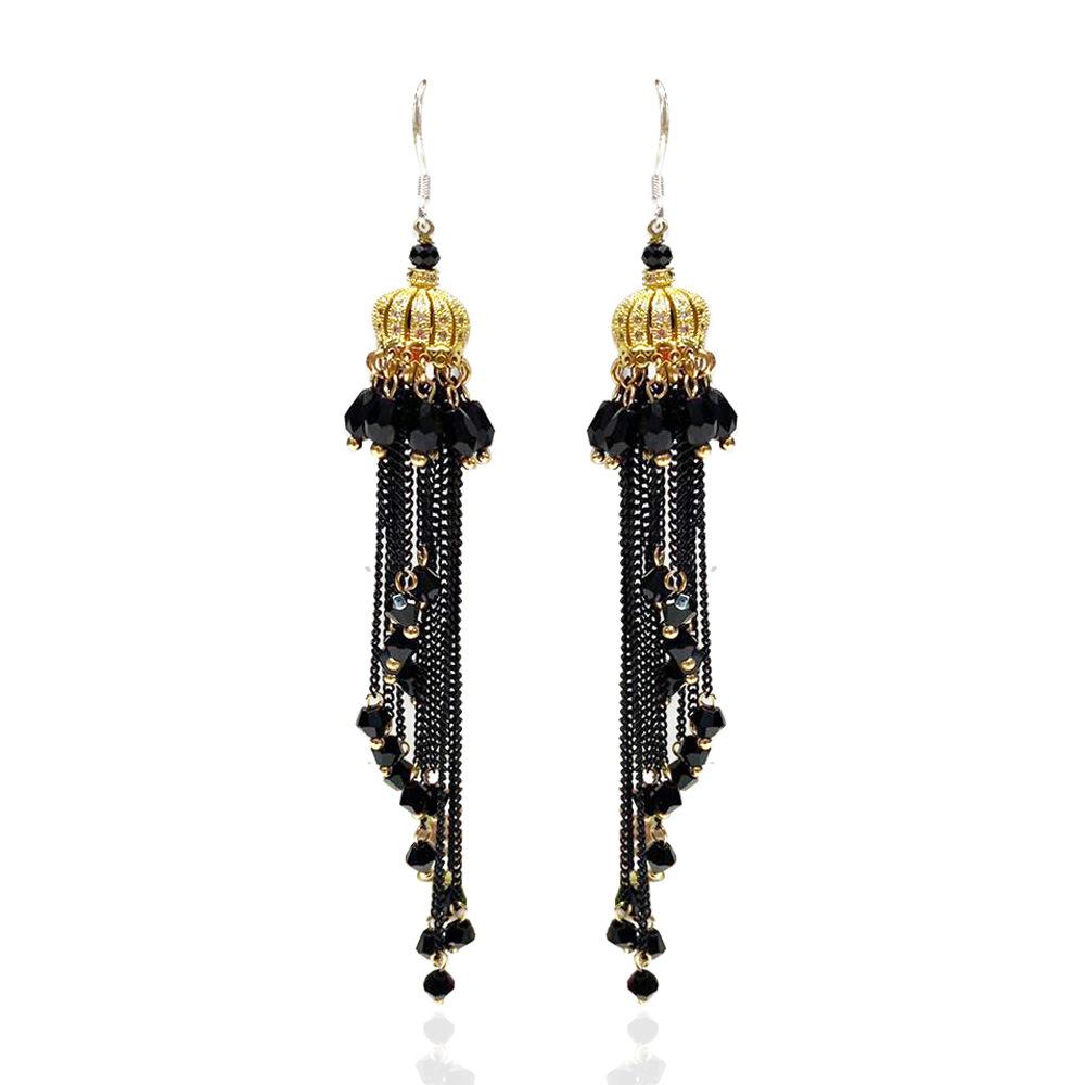

Этнический стиль преувеличенный ретро суд бахрома серьги Богемный темперамент личность фея серьги женский чёрный