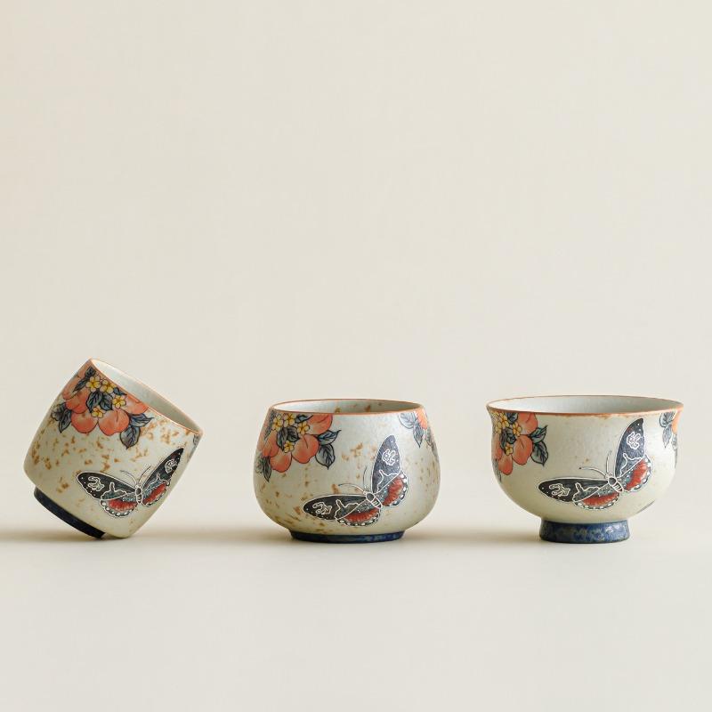 Vintage Ceramic Master Cup Personal Arhat Cup Household Tea Cup Caramel Glazed Butterfly Dance Tea Cup