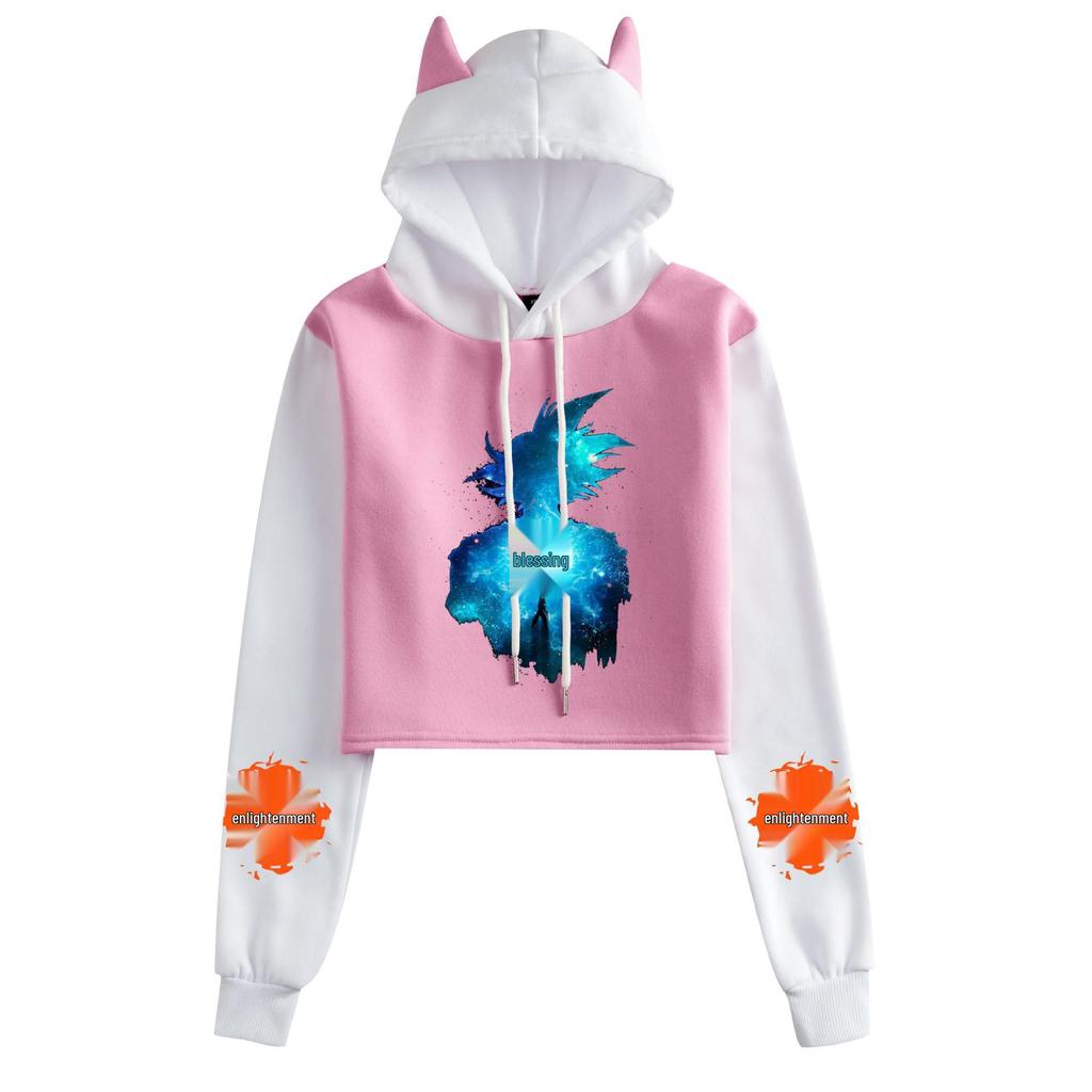 Dragon Ball Son Goku Saiyan Print Color Block Cat Ear Student Hoodie