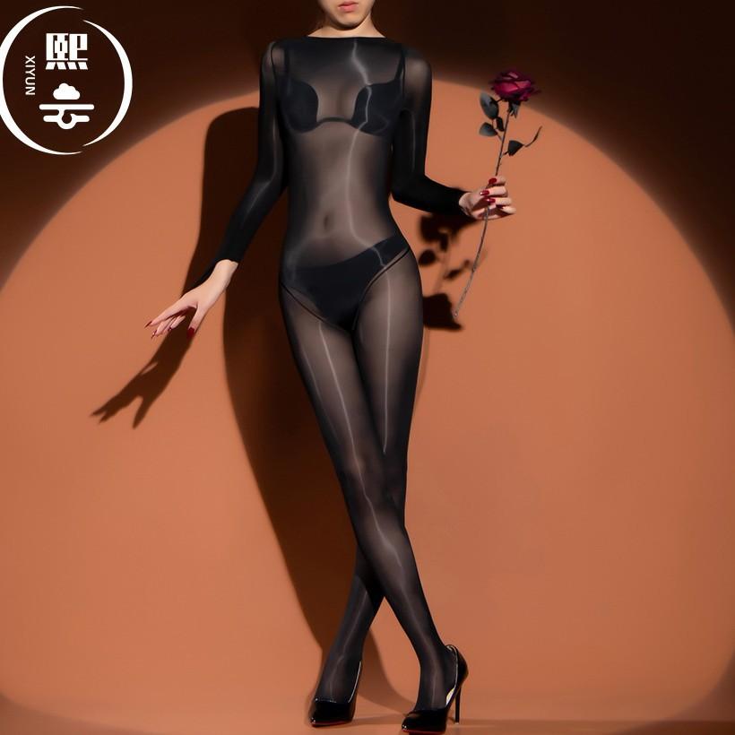 Sex underwear sexy pure desire oily one-piece stockings full body oily horse oil open crotch ultra-thin tights women