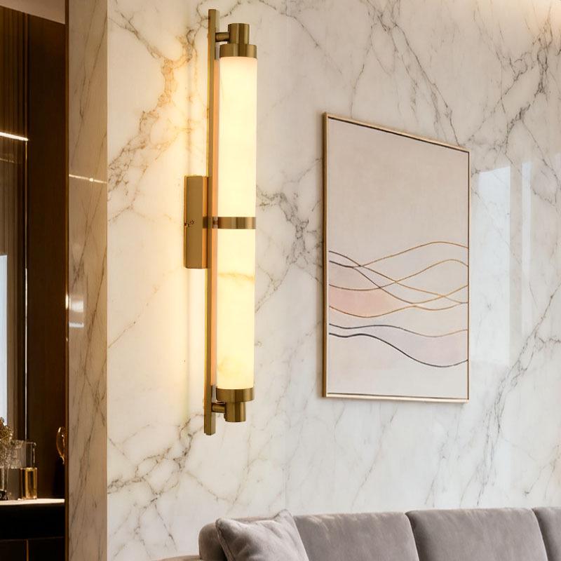 2025 Modern Chinese LED Strip Wall Lamp for Living Room, Faux Marble Design, Suitable for Villa, Hotel Corridor, or Staircase Lighting