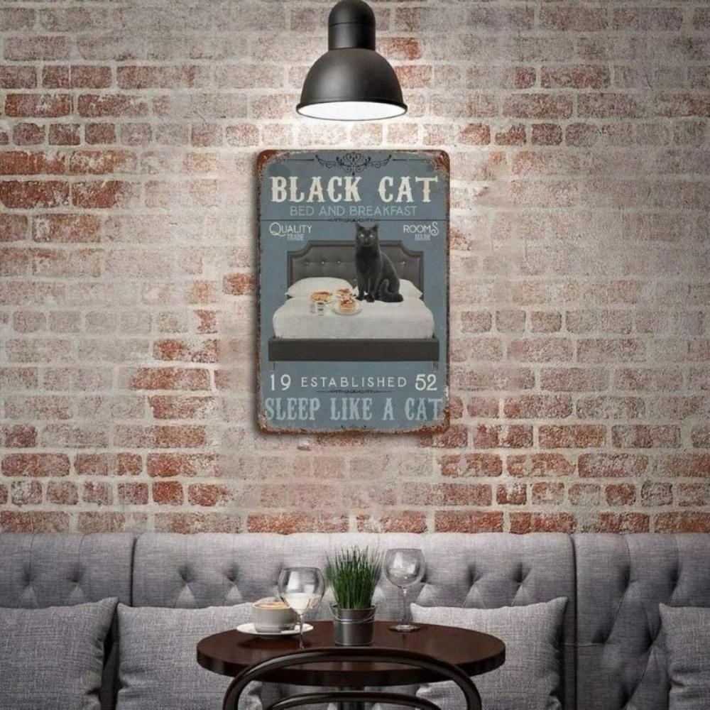 Metal Wall Art Vintage Black Cat Interior Picture for Bedroom