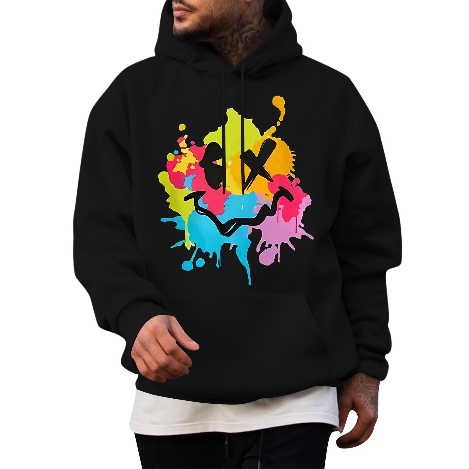 

Мужская повседневная толстовка модная толстовка с капюшоном для отдыха топы подростковая уличная мода рубашка с длинным рукавом теплая XXXL чёрный