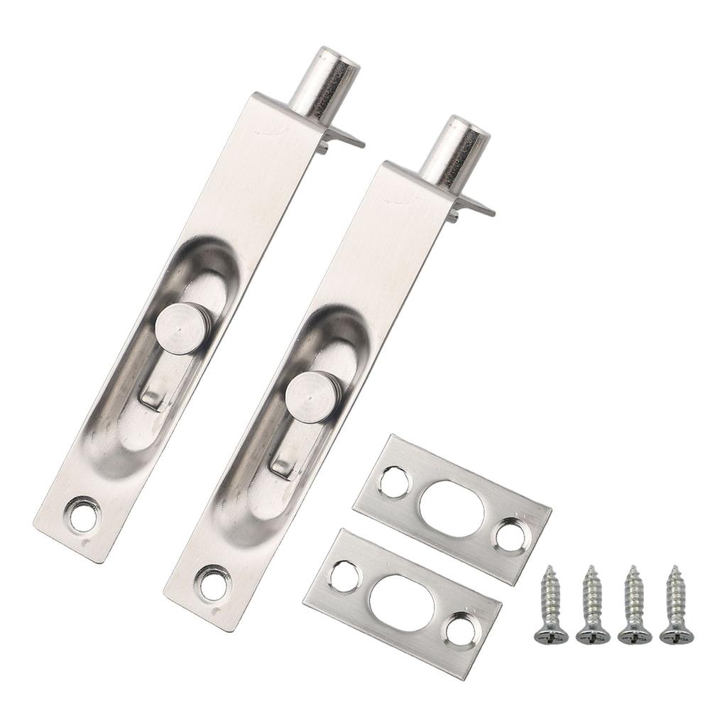 2 Pack 4 Inch Door Flush Bolt Stainless Steel Security Door Guard Concealed Bolt Lever Action Latch With Screws