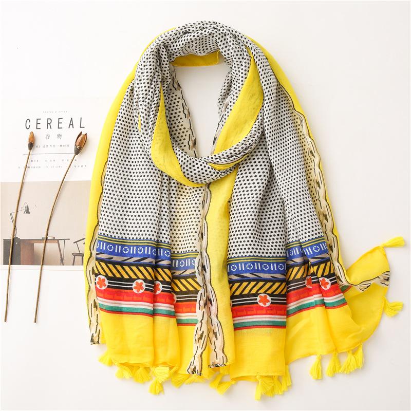 

Ladies Fashion Autumn Polka Dot Patchwork Tassel Viscose Scarf High Quality Shawls and Wraps Stole Foulard Muslim Hijab 180*90Cm