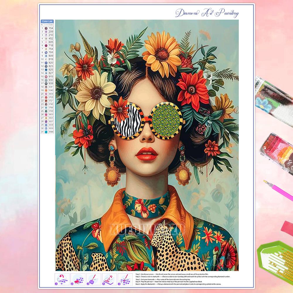 Full Diamond Painting Beauty Girl Flowers Abstract Art Diamond Mosaic Embroidery Rhinestone Cross Stitch Kit Home Wall Decor