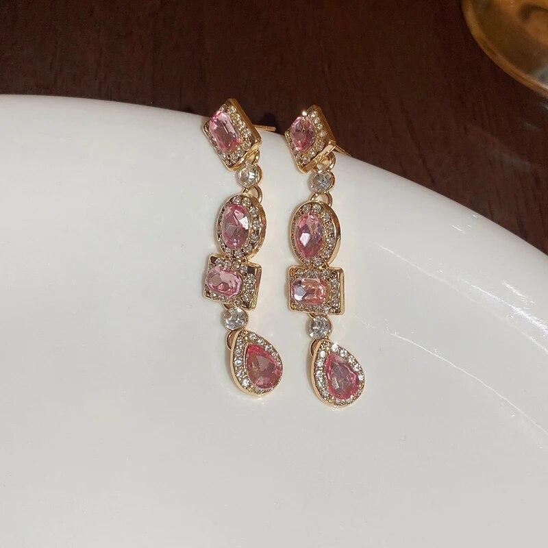 Shiny Colorful Rhinestone Long Tassel Earrings Women Fashion Geometric Square Drop Dangle Earrings Party Wedding Jewelry Gift K0