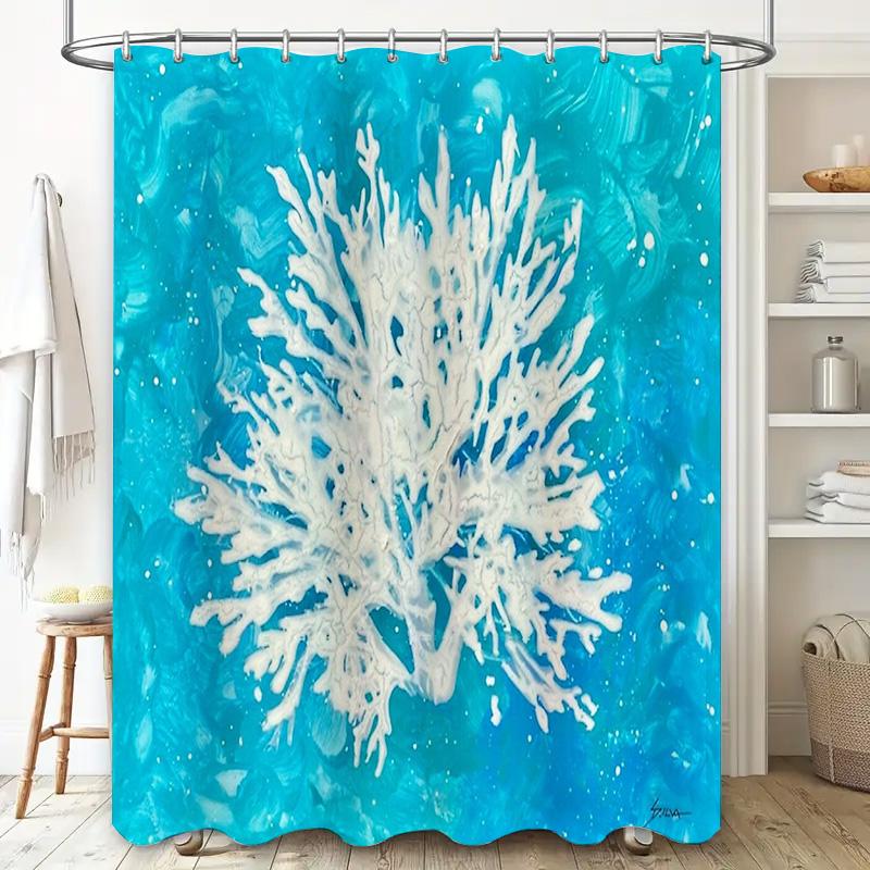 Coastal Ocean Wave Shower Curtain Sea Coral Pattern Bathroom Decor Beach Themed Backdrop Artistic Print Waterproof Fabric
