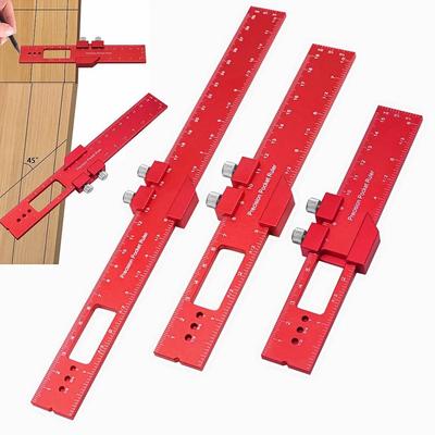 High Precision Pocket Ruler Inch and Metric Metal Slide Ruler Aluminum Alloy Woodworking T-Type Scribing Ruler