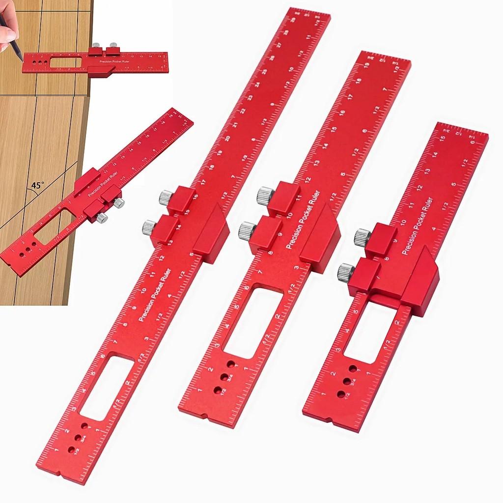 T-Type Scribing Ruler High Precision Pocket Ruler Inch and Metric Metal Slide Ruler Aluminum Alloy Woodworking